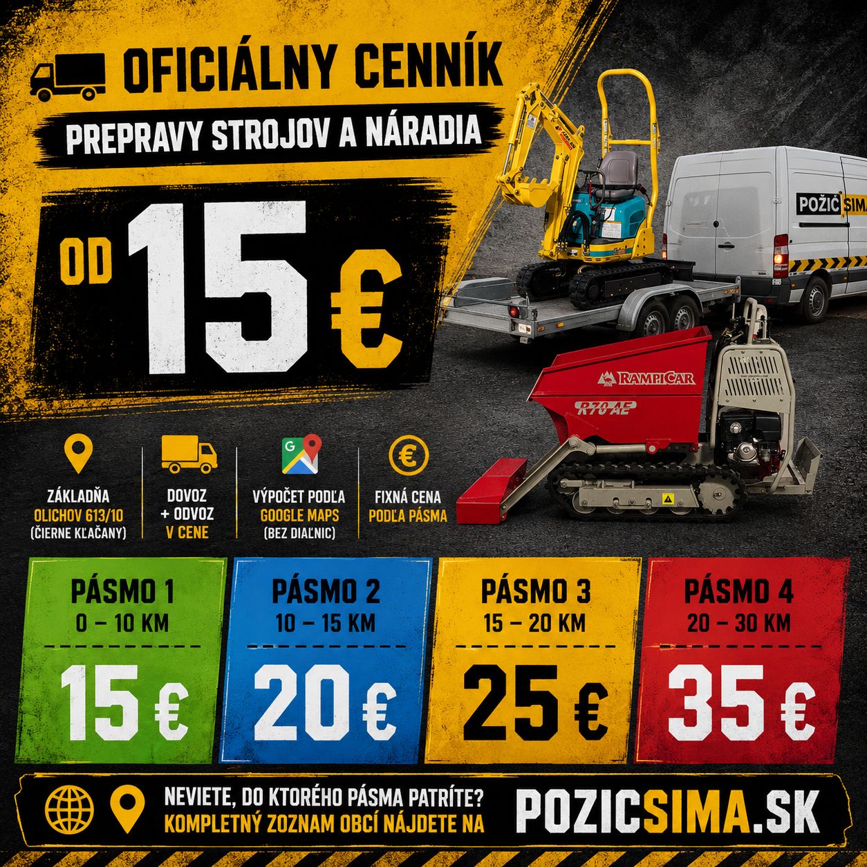 Doprava stavebnej techniky POŽIČSIMA.SK v Zlatých Moravciach a okolí